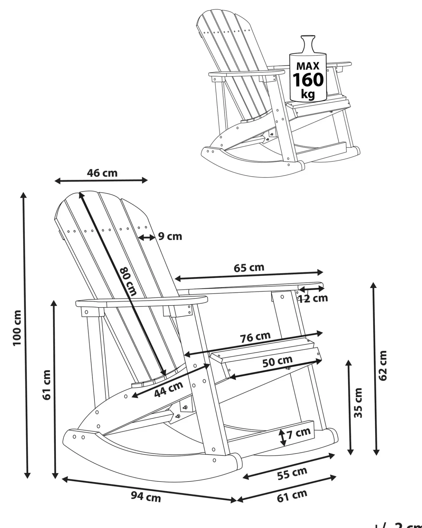 Sedia a dondolo da giardino ADIRONDACK Blu