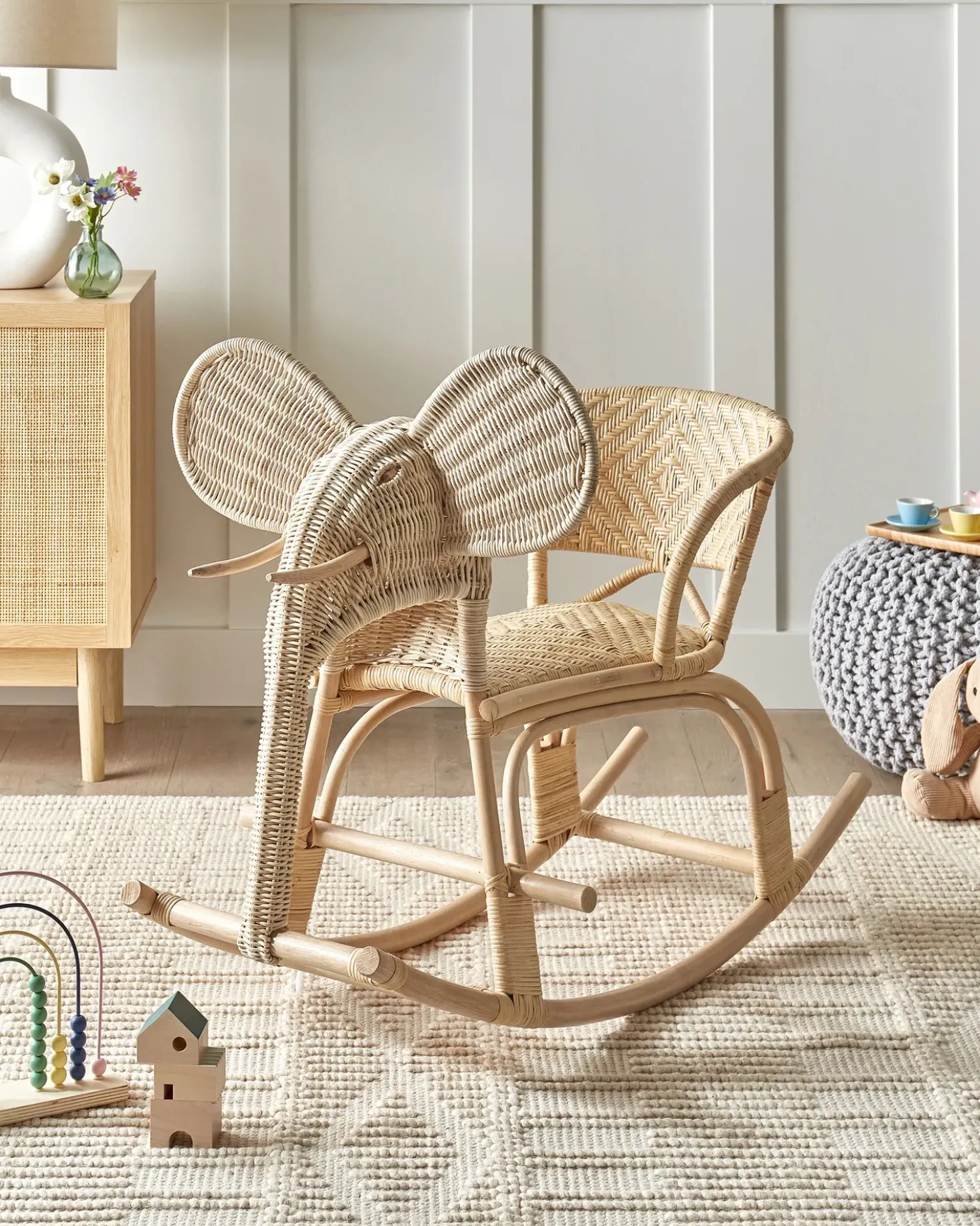 Sedia a dondolo per bambini Elefante AMPOLLINO Rattan Naturale