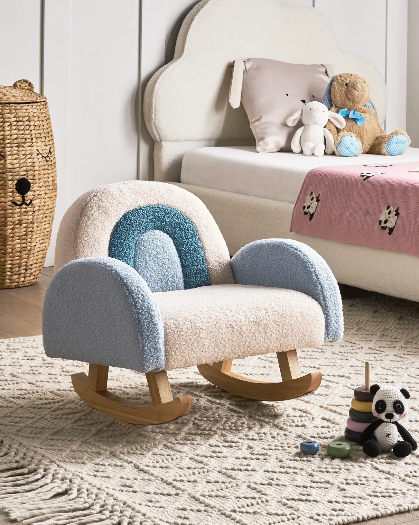 Sedia a dondolo per bambini Arcobaleno OMBO Bouclé Azzurro