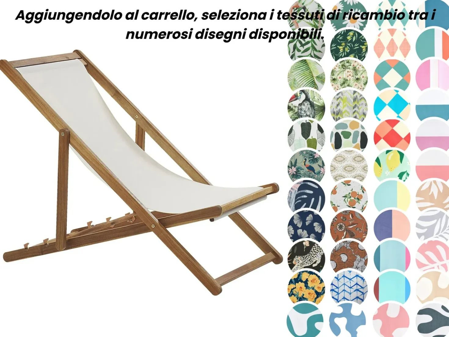 Sedia a sdraio pieghevole ANZIO con Tessuti di Ricambio Legno d'acacia Marrone chiaro
