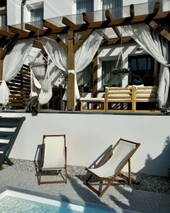 Sedia a sdraio pieghevole ANZIO con Tessuti di Ricambio Legno d'acacia Marrone chiaro