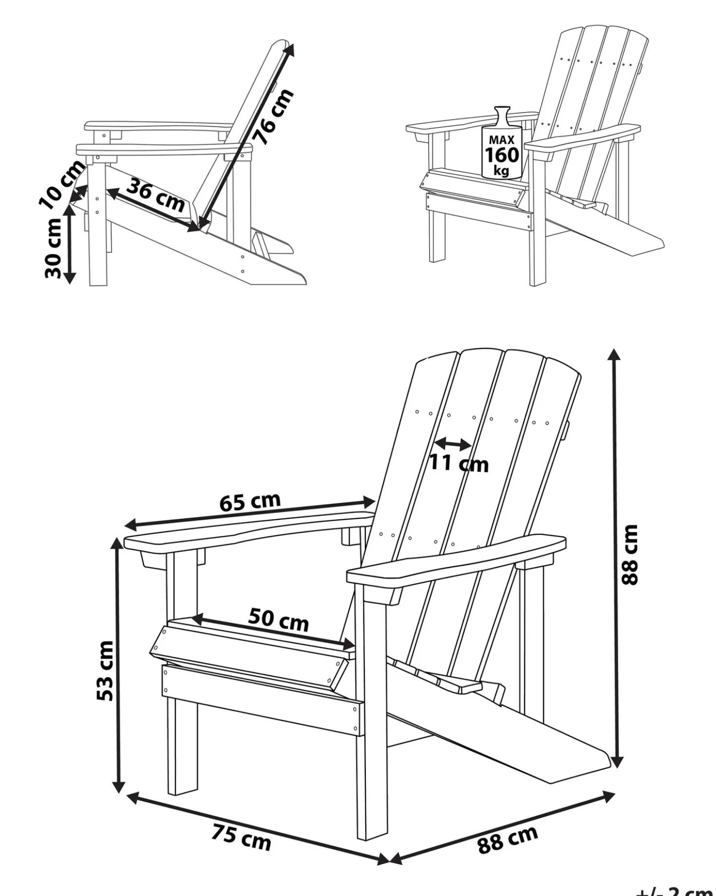 Sedia da giardino ADIRONDACK Bianco