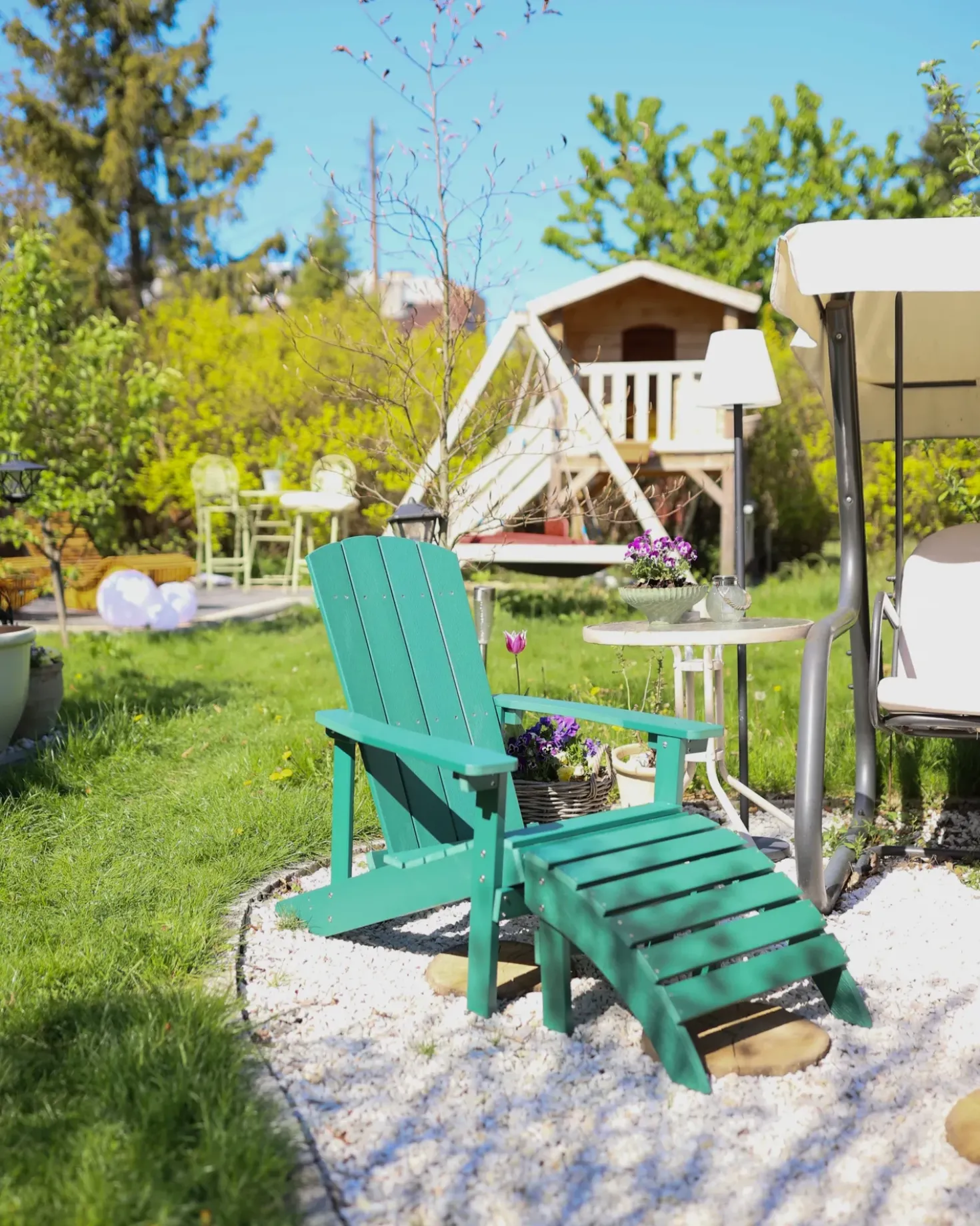 Sedia da giardino ADIRONDACK con poggiapiedi Verde