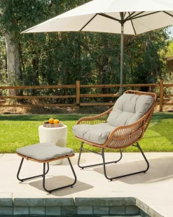 Sedia da giardino MESTRE con poggiapiedi Rattan sintetico (PE) Naturale