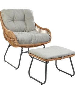 Sedia da giardino MESTRE con poggiapiedi Rattan sintetico (PE) Naturale
