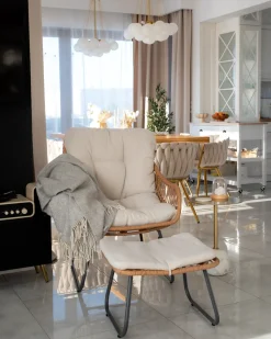 Sedia da giardino MESTRE con poggiapiedi Rattan sintetico (PE) Beige chiaro