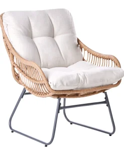 Sedia da giardino MESTRE con poggiapiedi Rattan sintetico (PE) Beige chiaro
