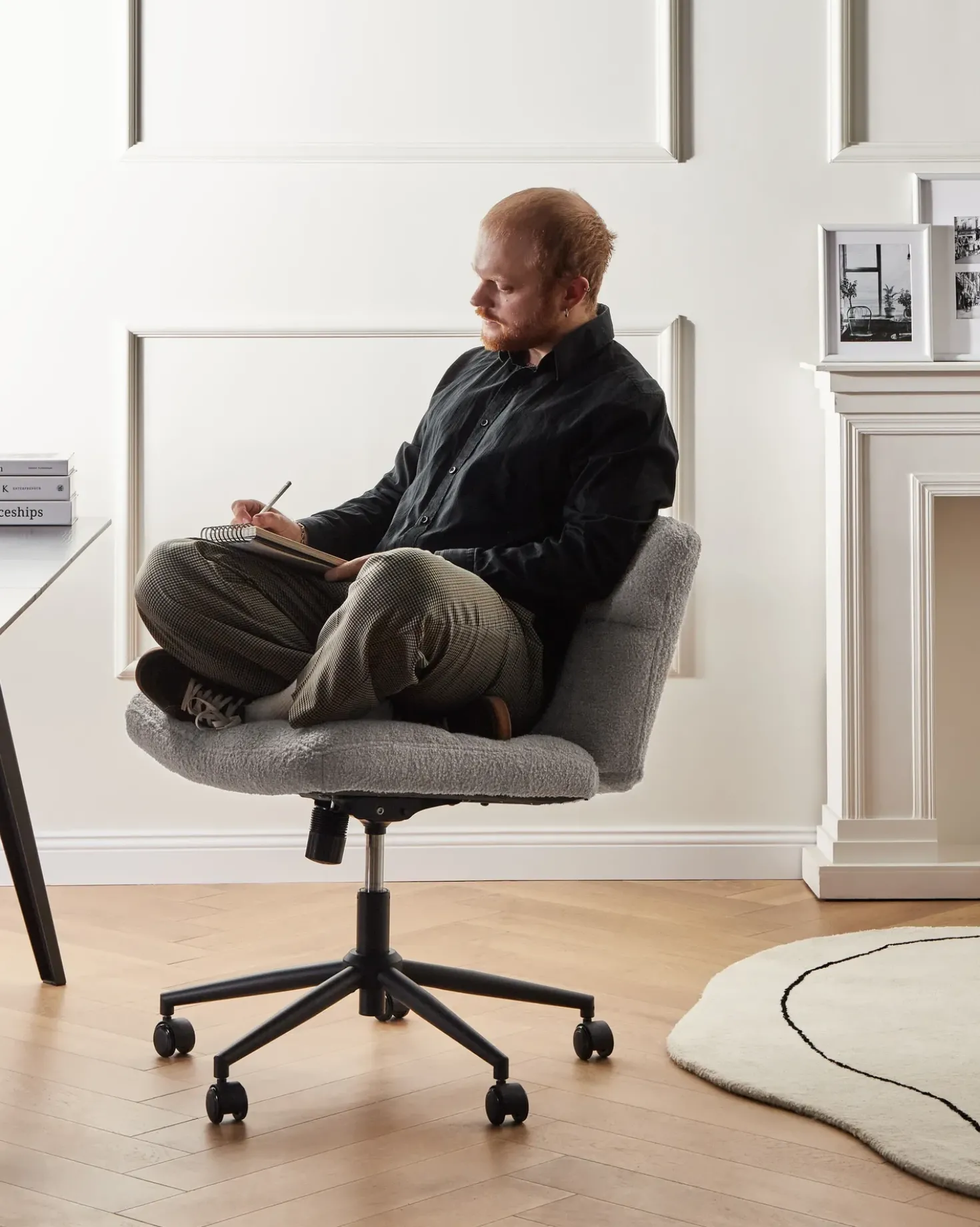 Sedia da scrivania CATLIN Bouclé Grigio chiaro