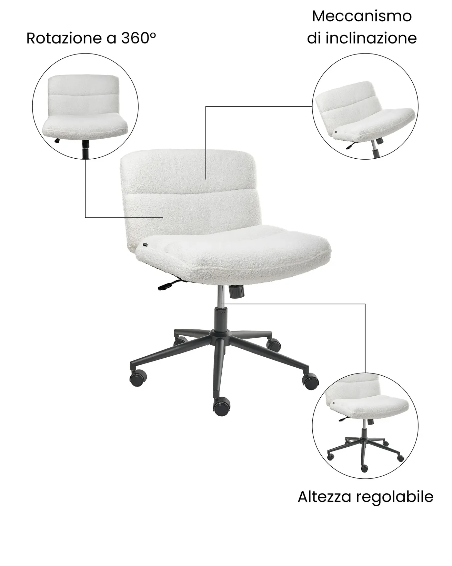 Sedia da scrivania CATLIN Bouclé Bianco