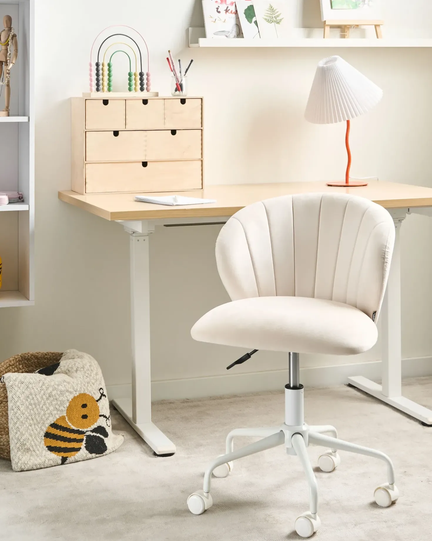 Sedia da scrivania CHEERFUL Velluto Bianco sporco