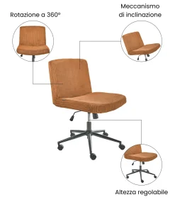 Sedia da scrivania GEDDES Velluto a coste Marrone dorato