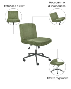 Sedia da scrivania GEDDES Velluto a coste Verde