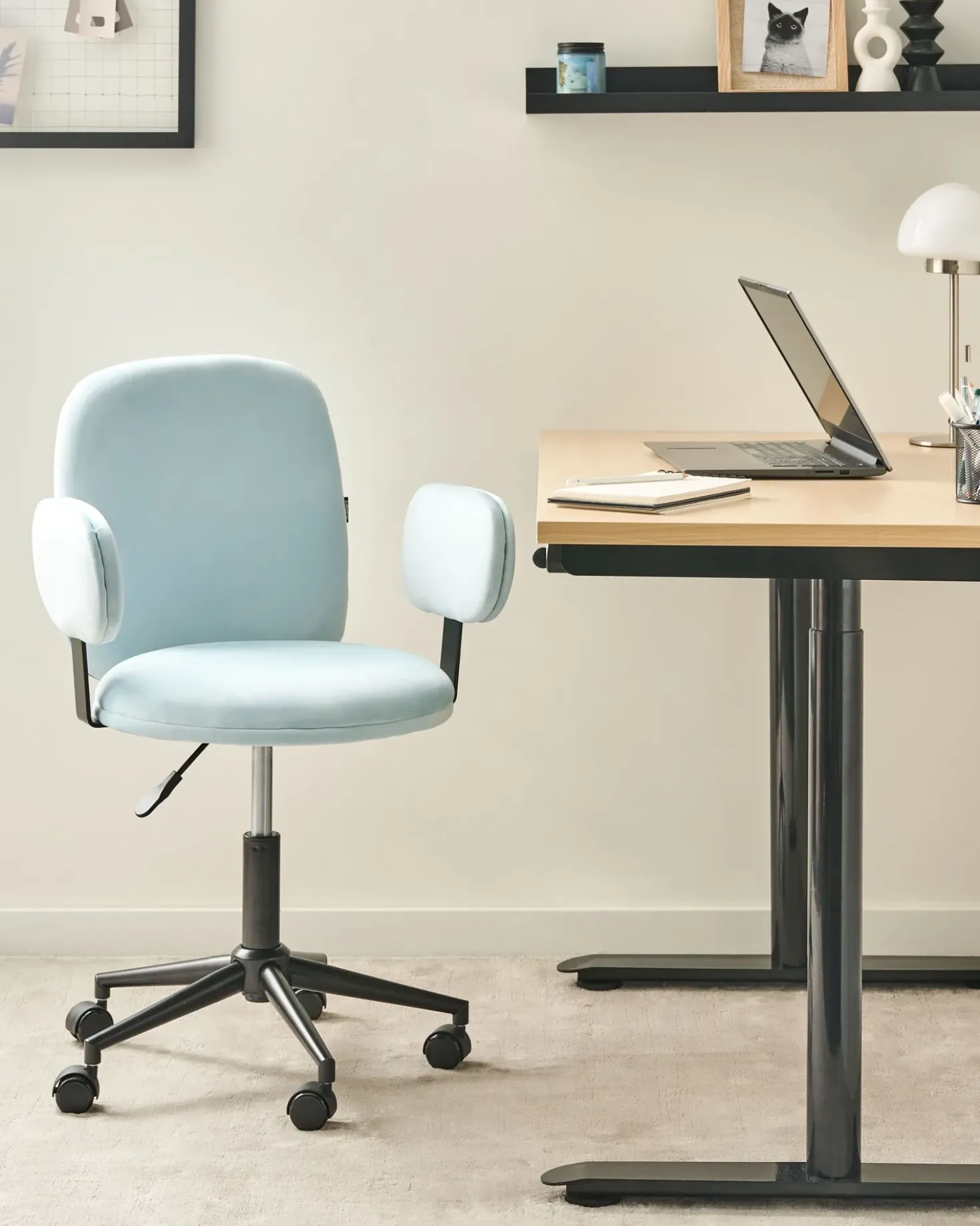Sedia da scrivania MORAGA Velluto Azzurro