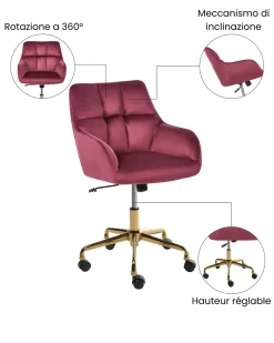Sedia da scrivania PALMDALE Velluto Bordeaux