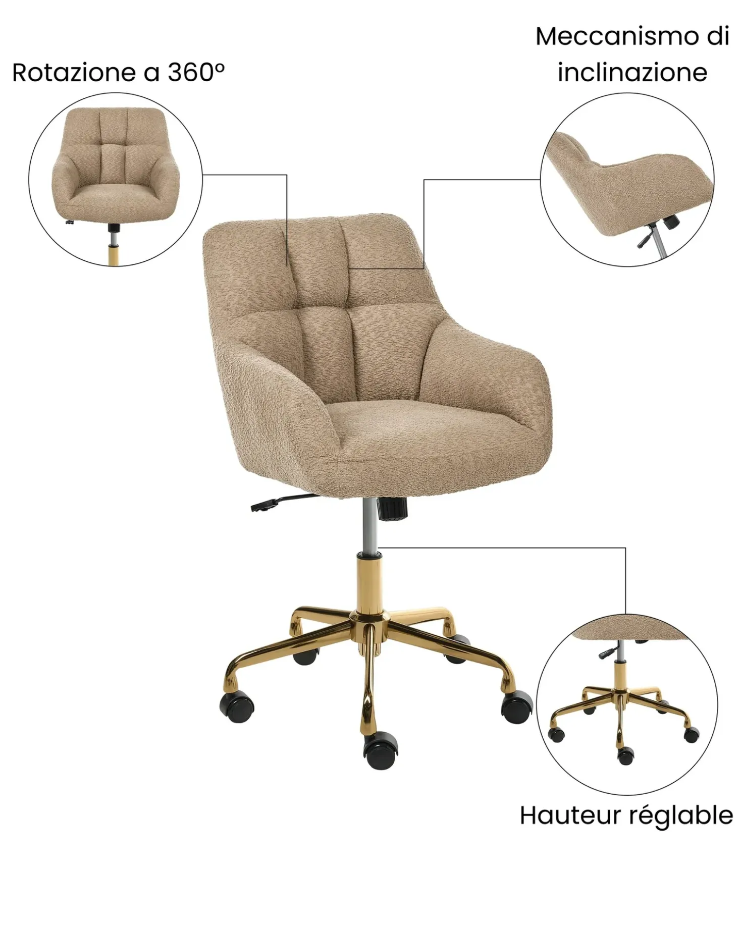 Sedia da scrivania PALMDALE Bouclé Marrone chiaro