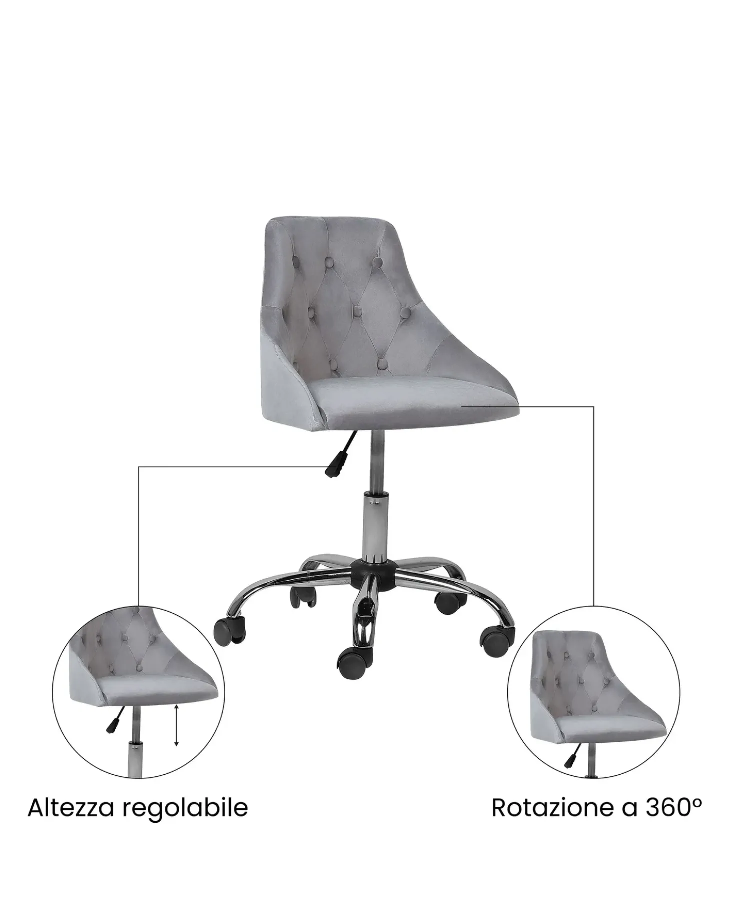 Sedia da scrivania PARRISH Velluto Grigio