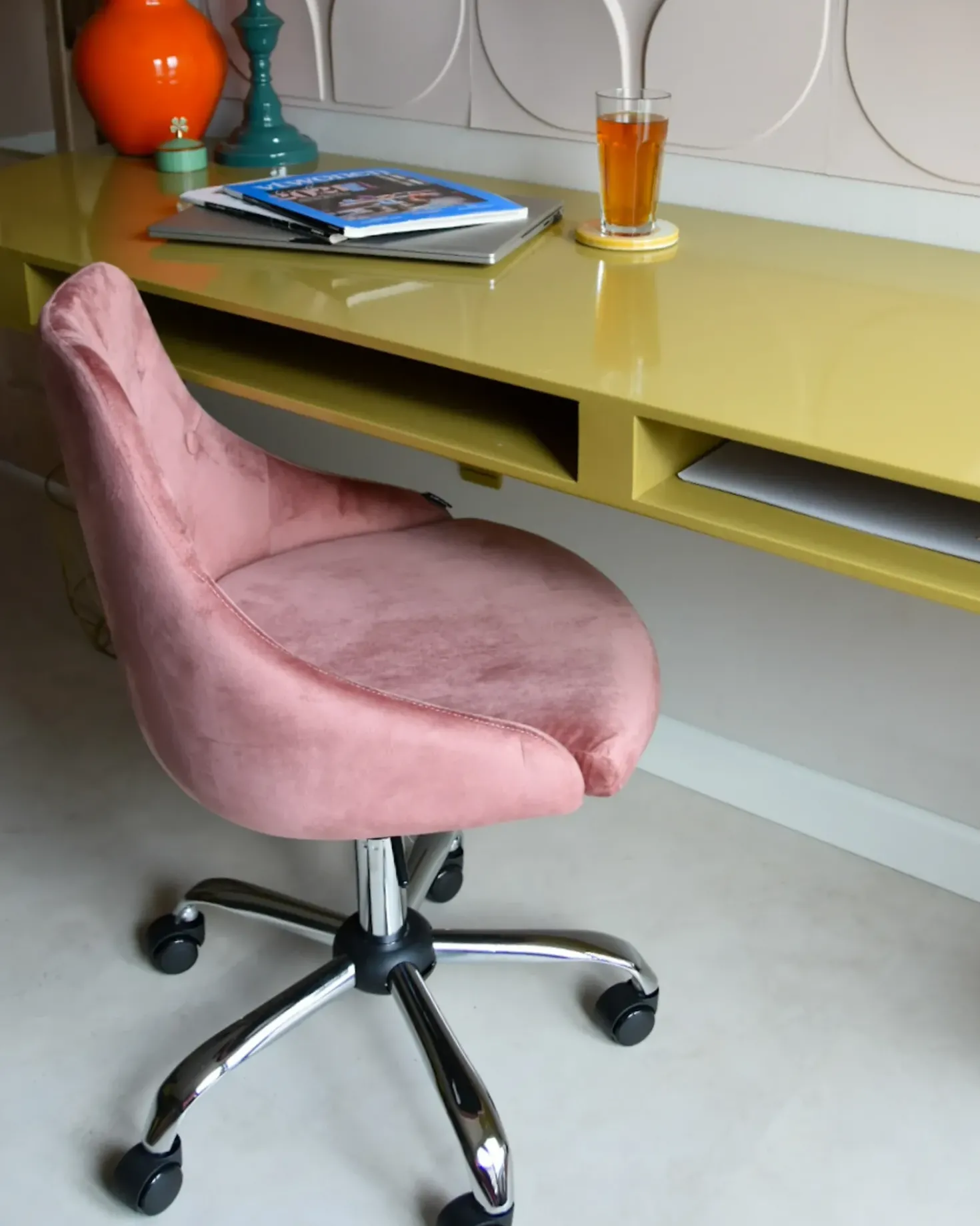 Sedia da scrivania PARRISH Velluto Rosa pastello