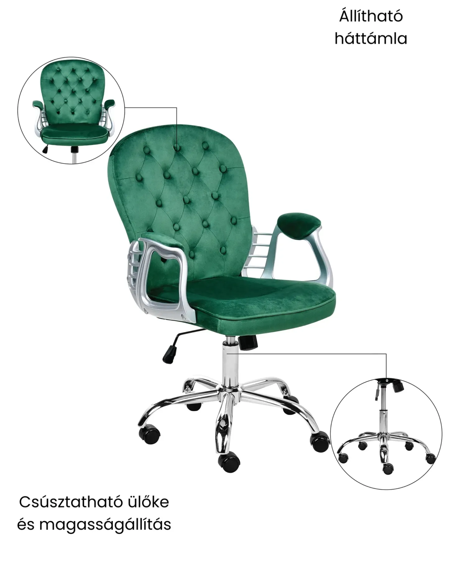 Sedia da scrivania PRINCESS Velluto Verde