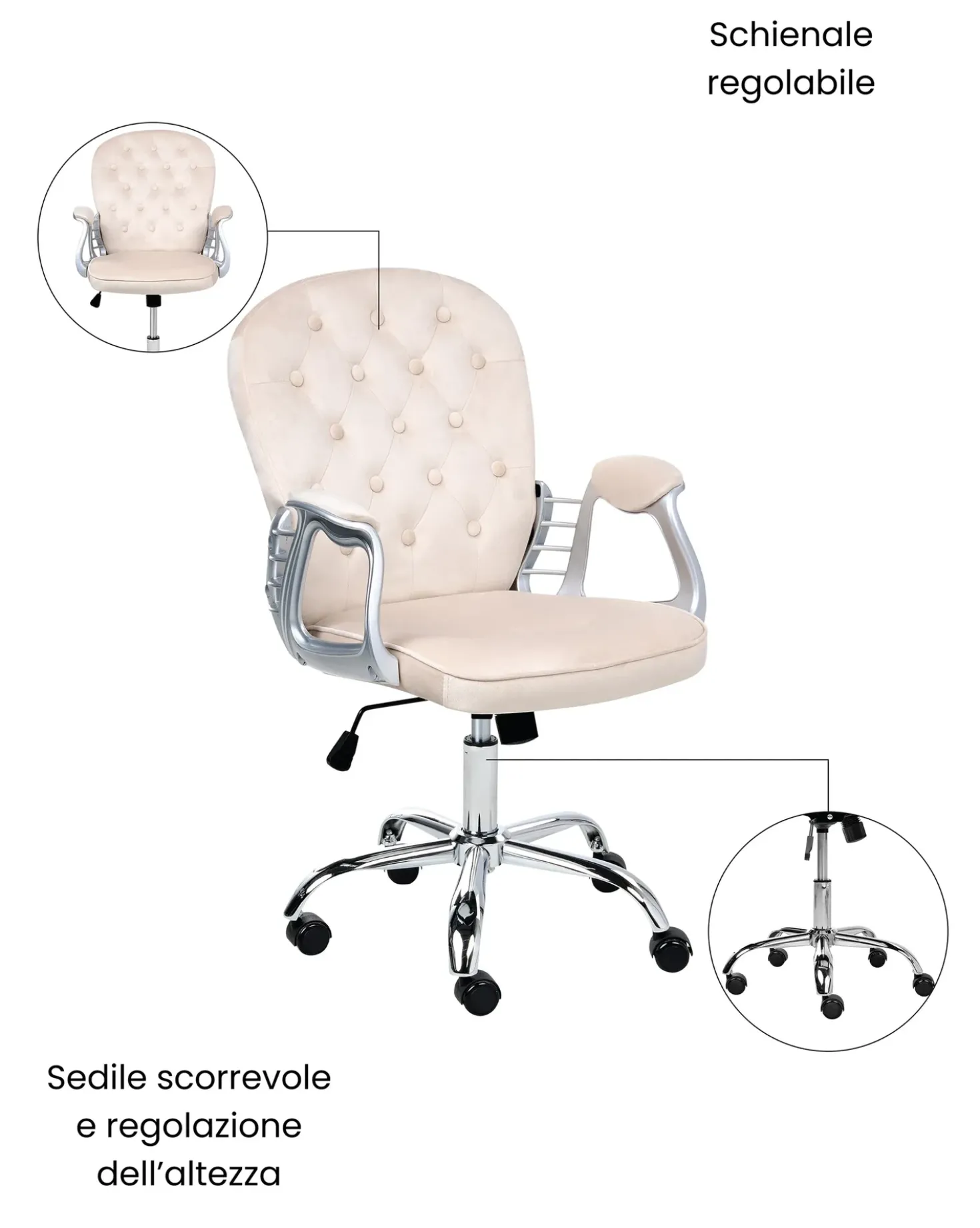 Sedia da scrivania PRINCESS Velluto Beige