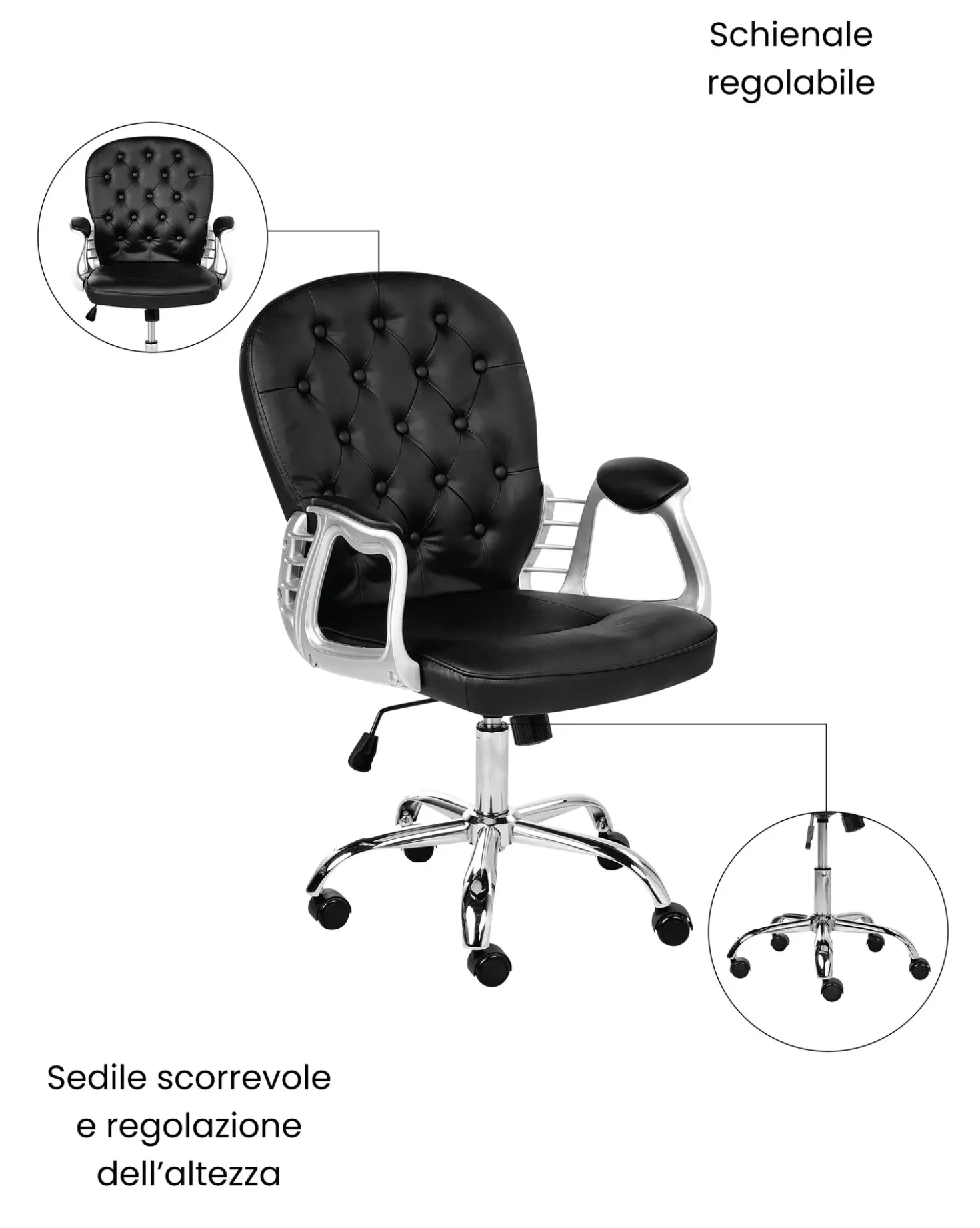 Sedia da scrivania PRINCESS Pelle sintetica Nero