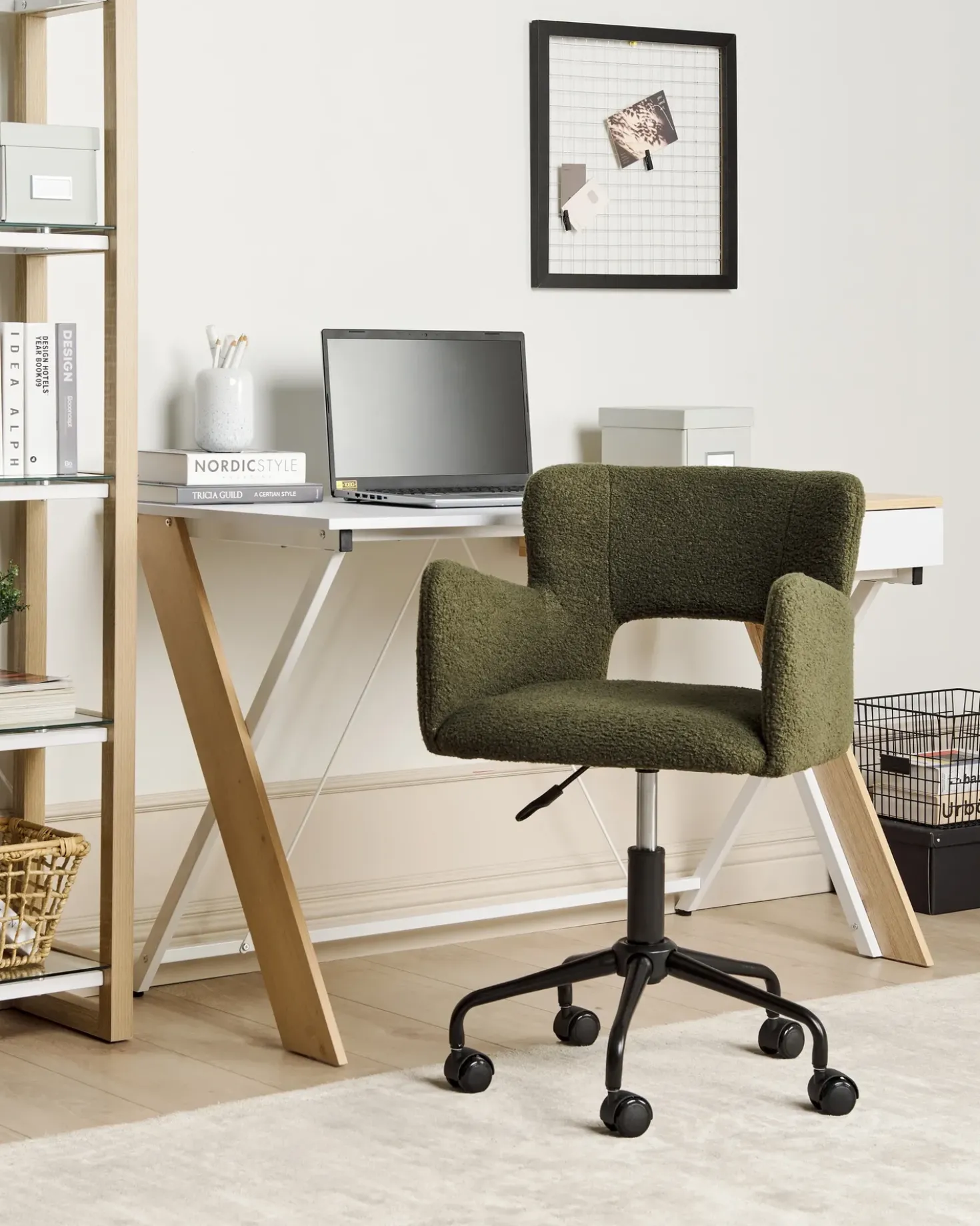 Sedia da scrivania SANILAC II Bouclé Verde scuro