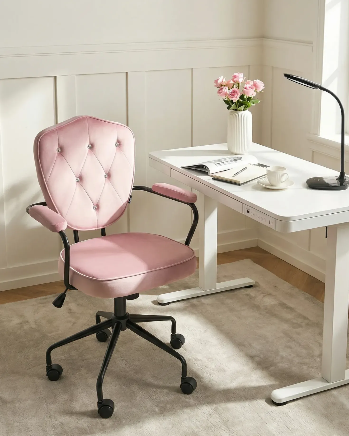 Sedia da scrivania VELISSE Velluto Rosa pastello