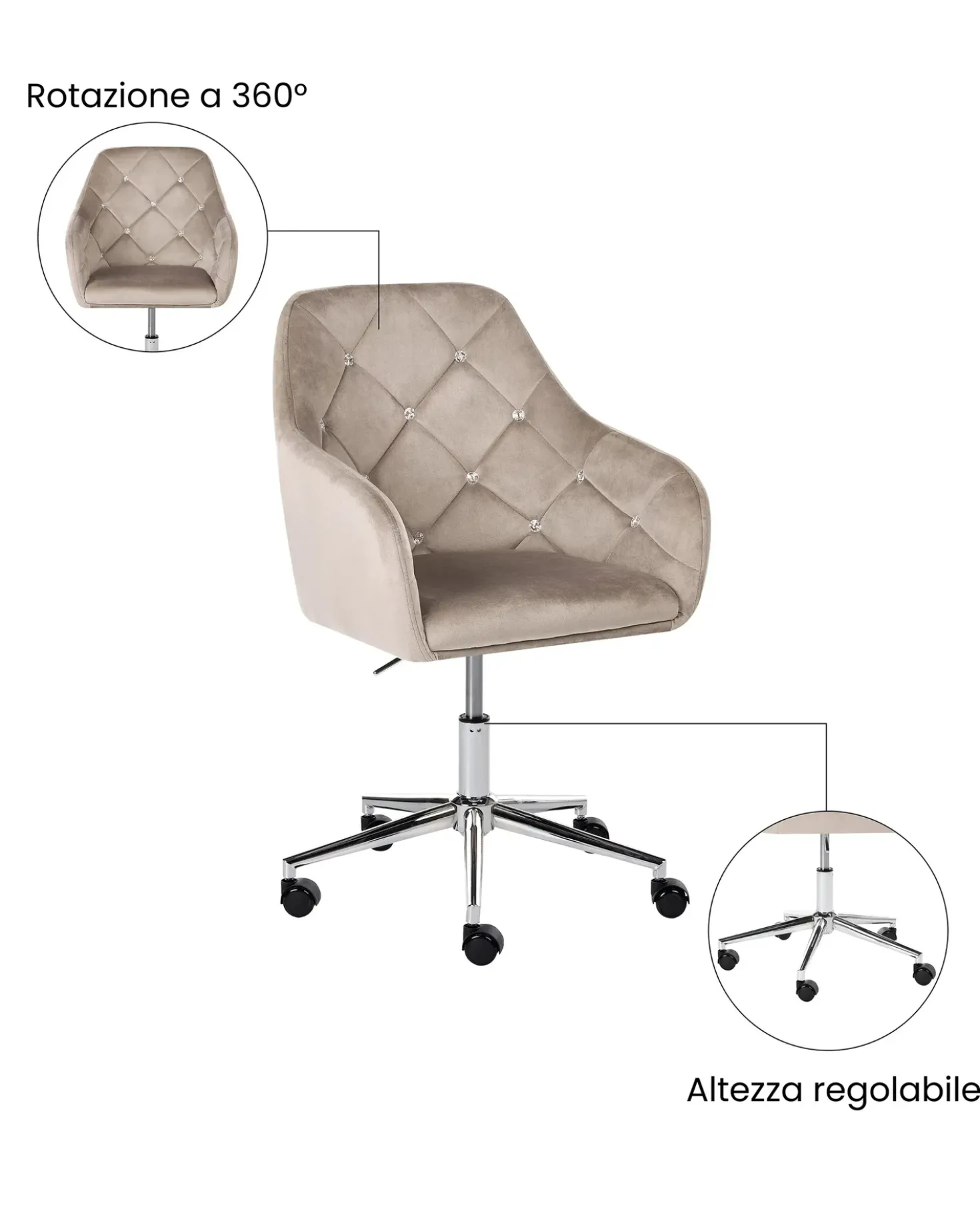 Sedia da scrivania VELORIA Velluto Beige