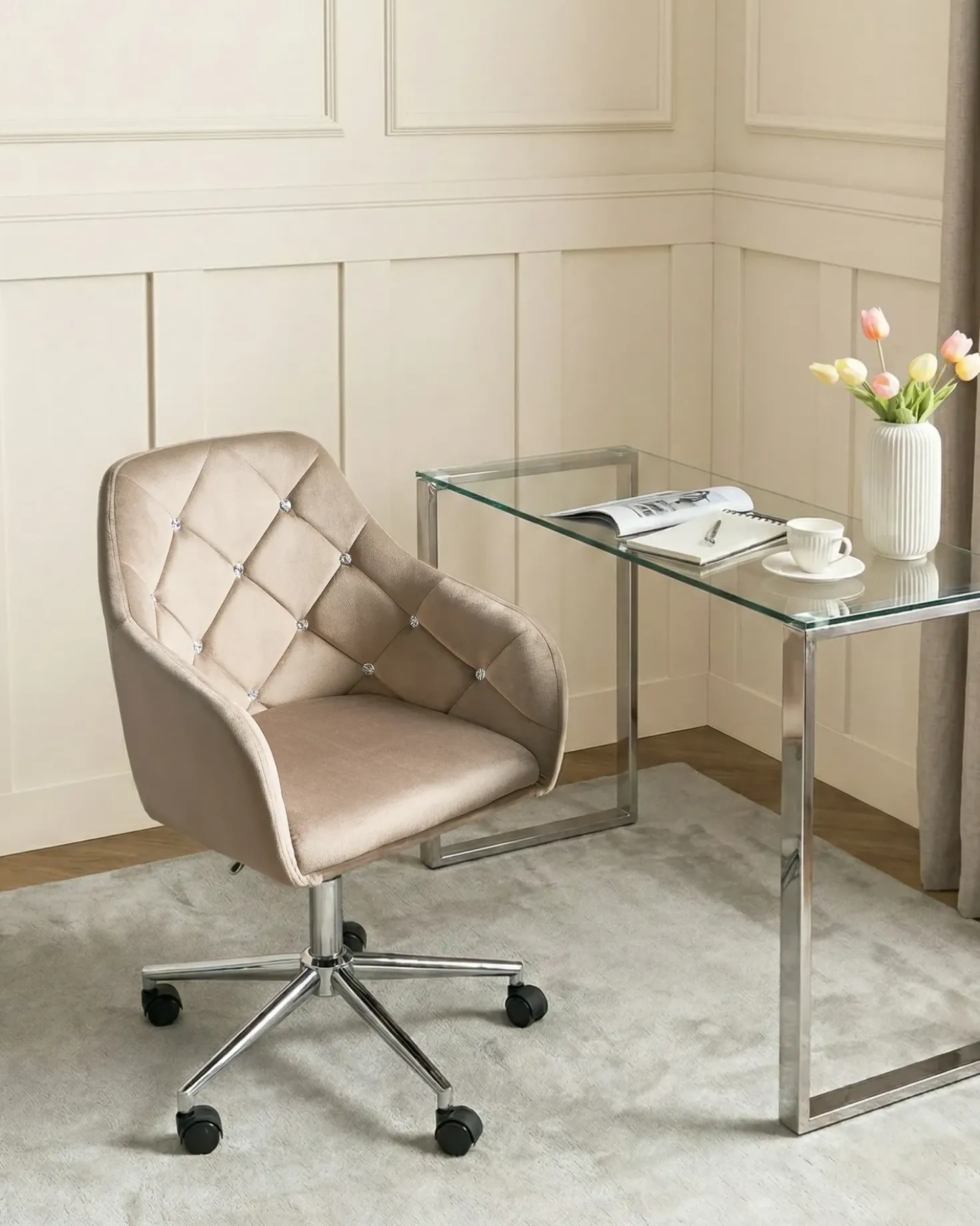 Sedia da scrivania VELORIA Velluto Beige