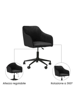 Sedia da scrivania VENICE Velluto Nero