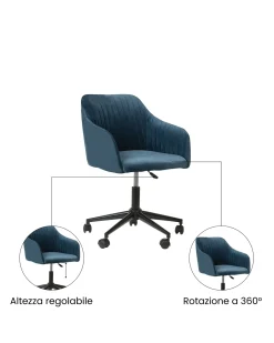 Sedia da scrivania VENICE Velluto Blu marino