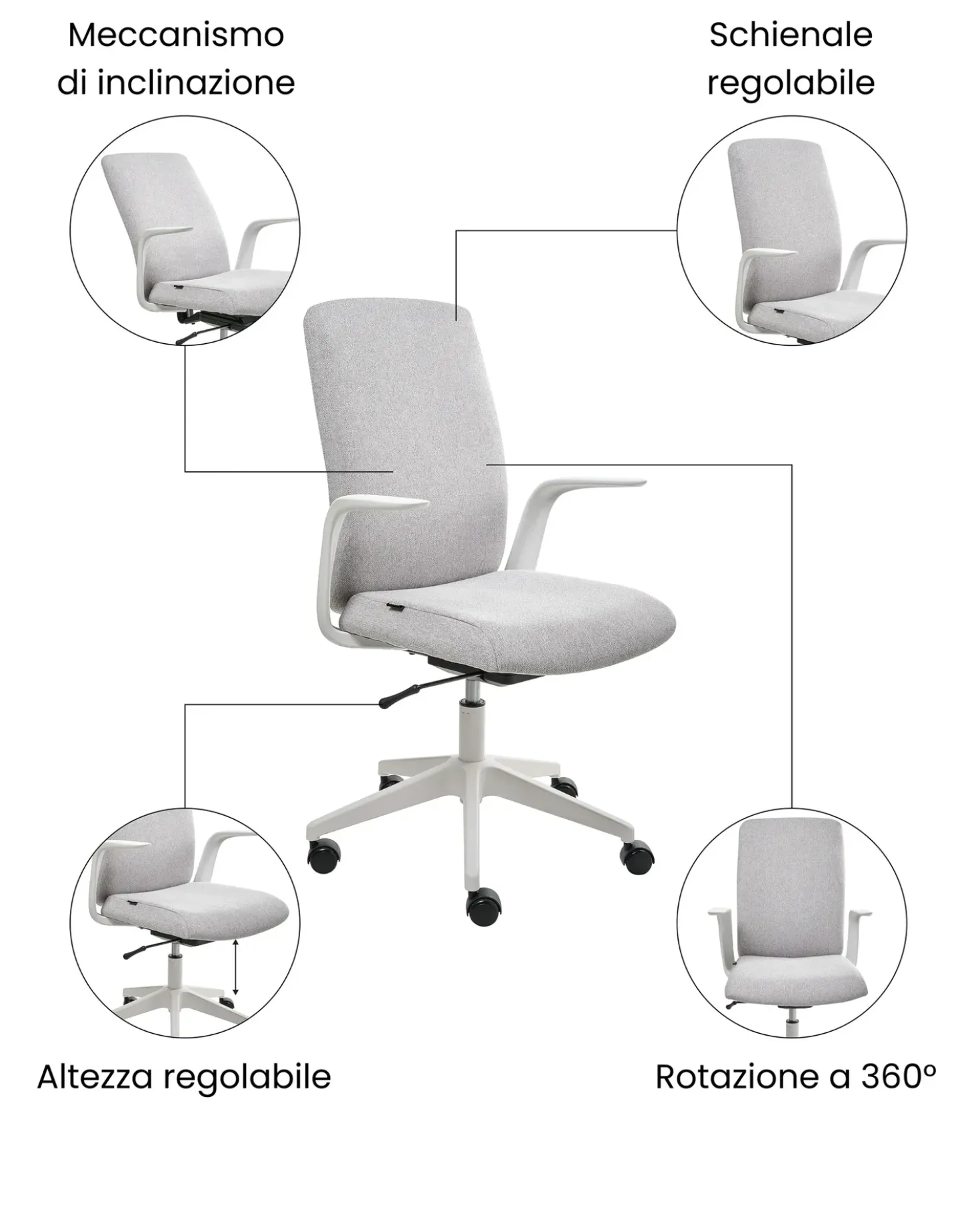 Sedia da ufficio CAPTAIN Tessuto Grigio chiaro