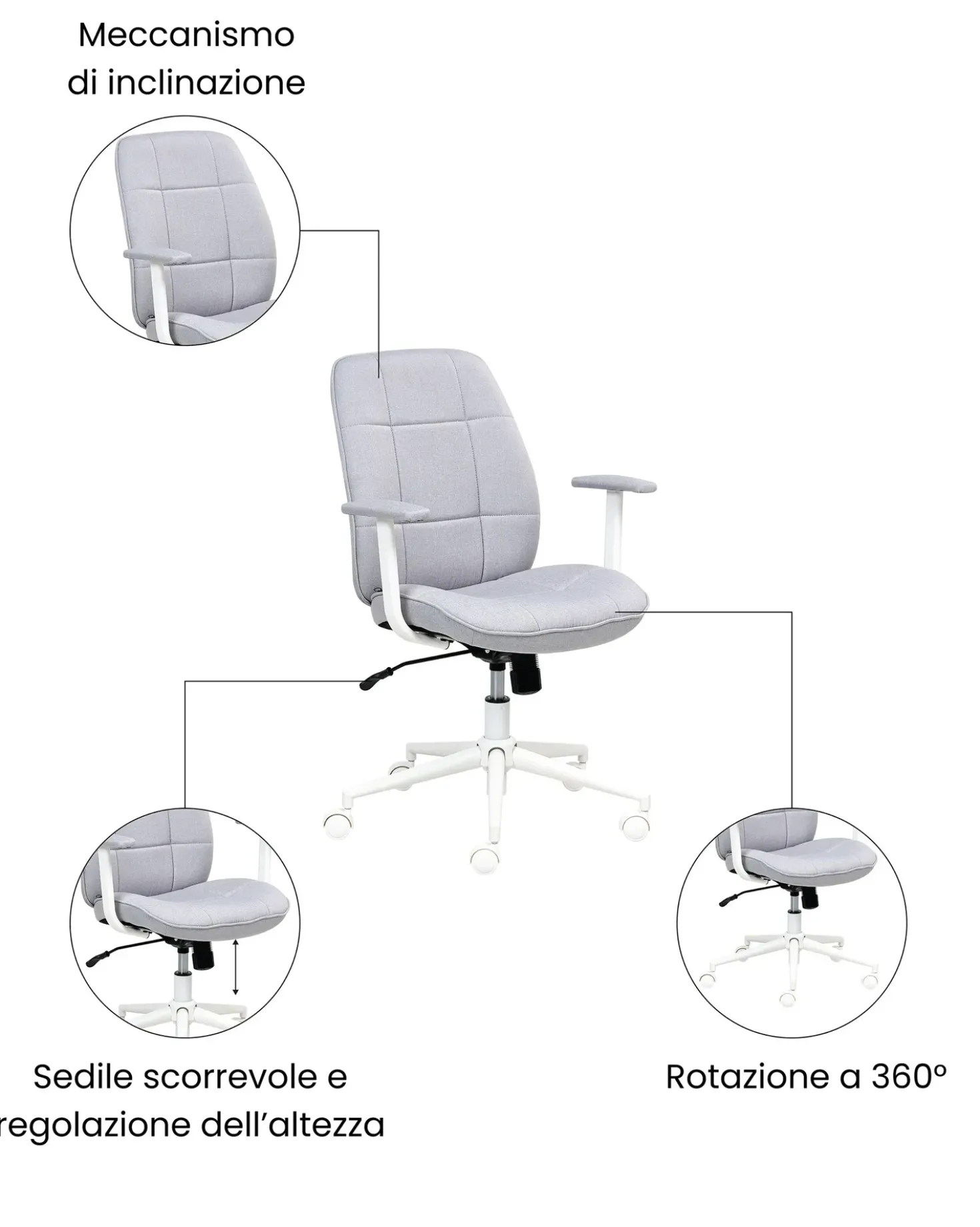 Sedia da ufficio CARLTON Tessuto Grigio