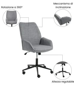 Sedia da ufficio CASTILE Lino sintetico Grigio scuro