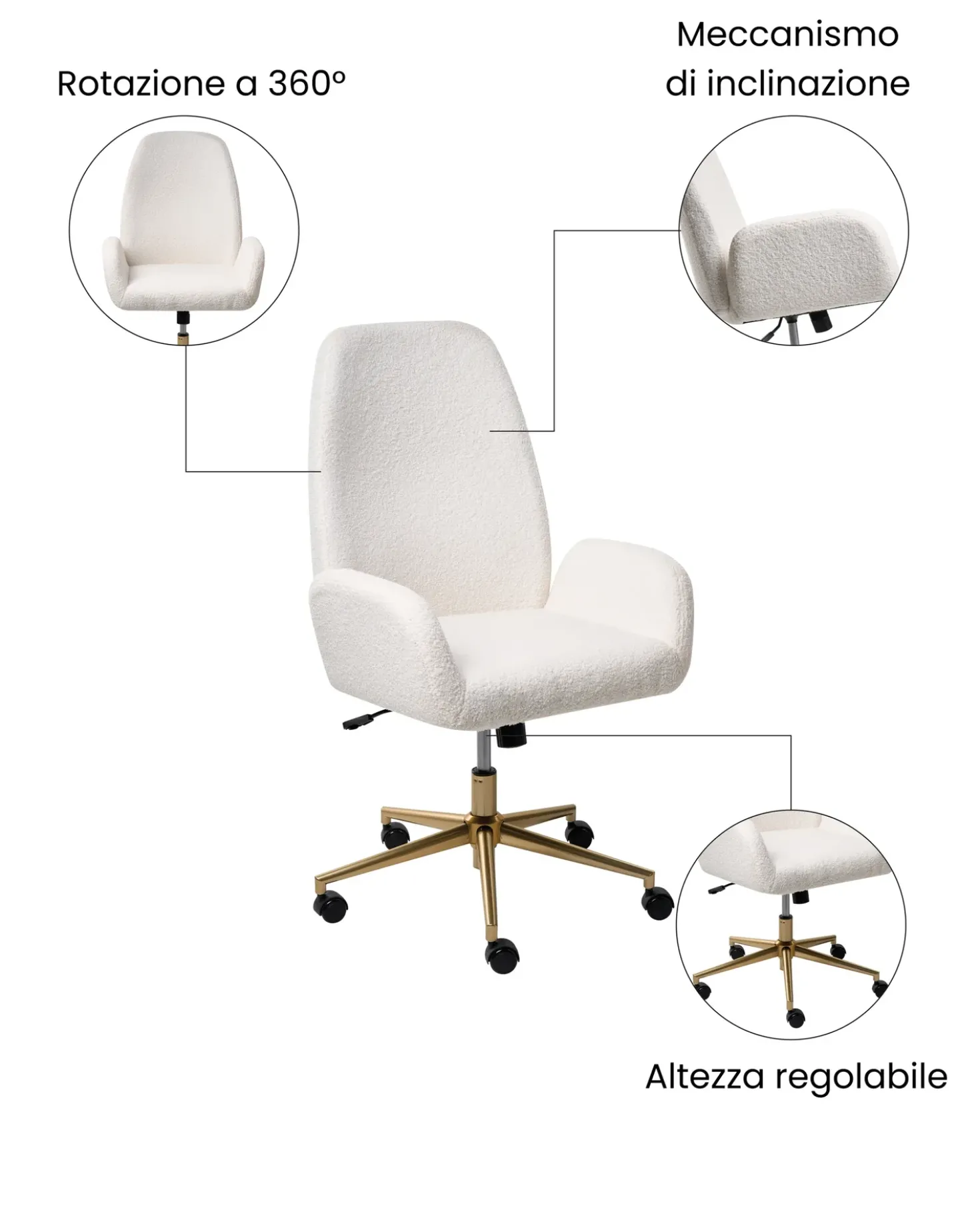 Sedia da ufficio CLARE Bouclé Bianco