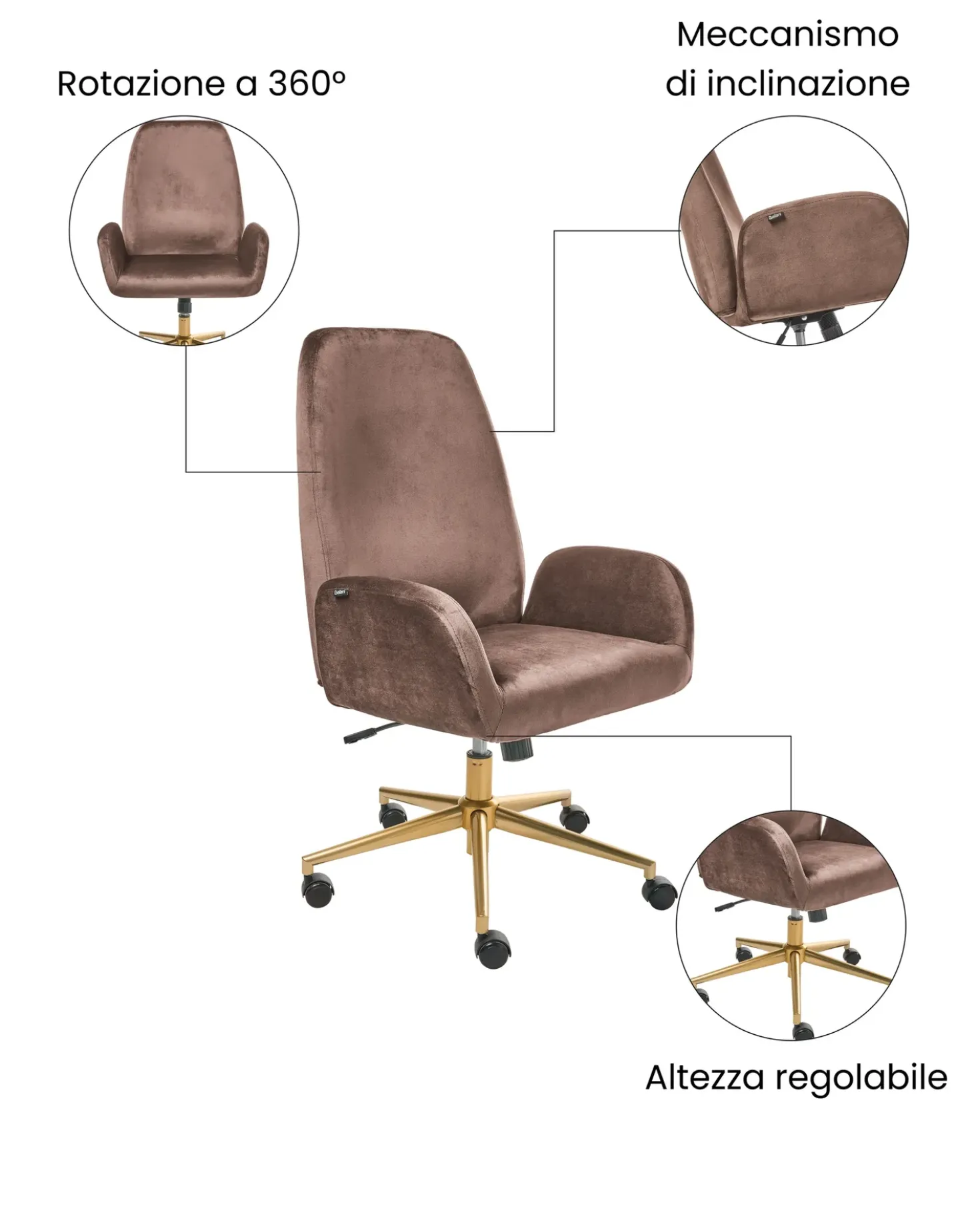 Sedia da ufficio CLARE Velluto Marrone