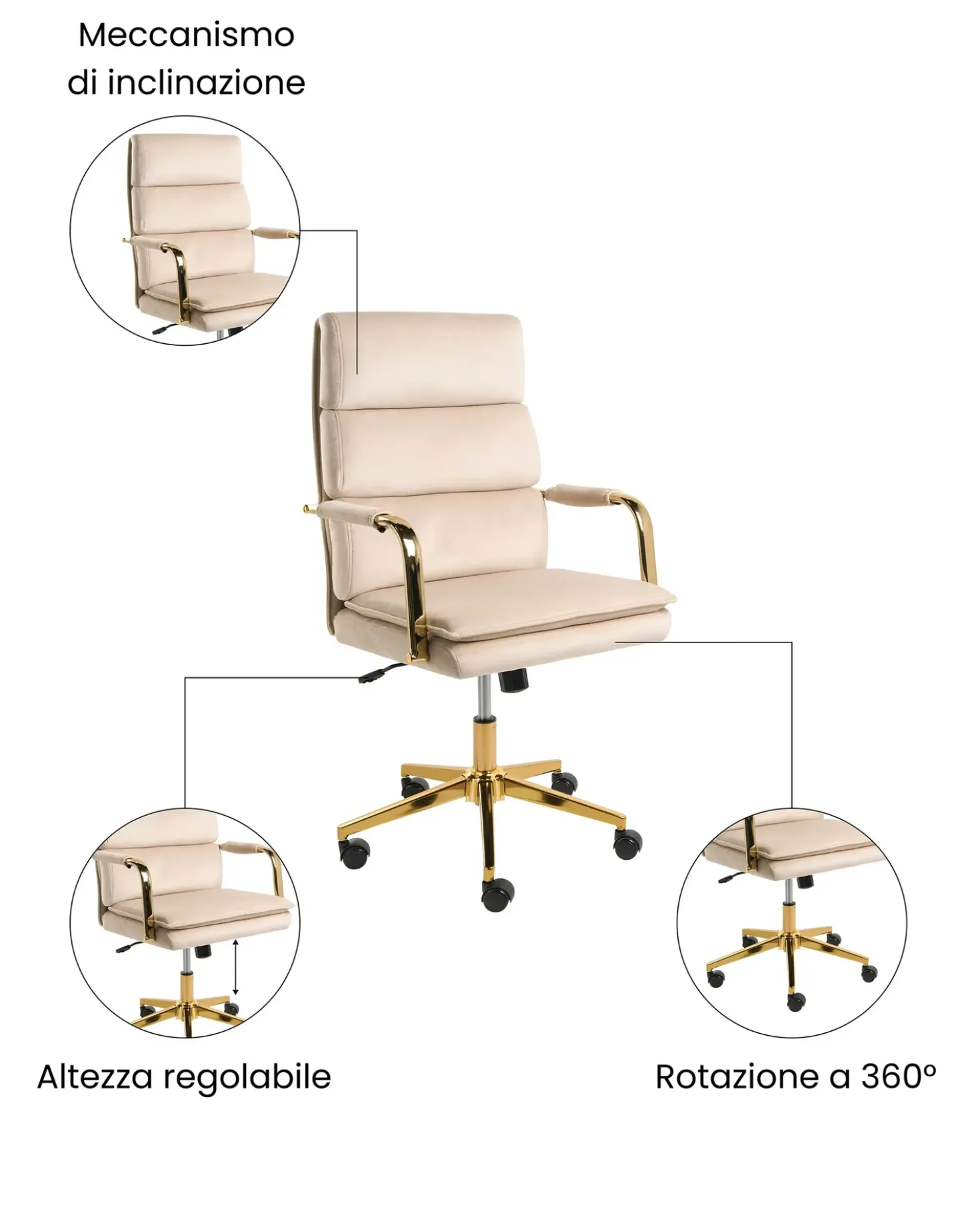 Sedia da ufficio VAMURE Velluto Beige chiaro