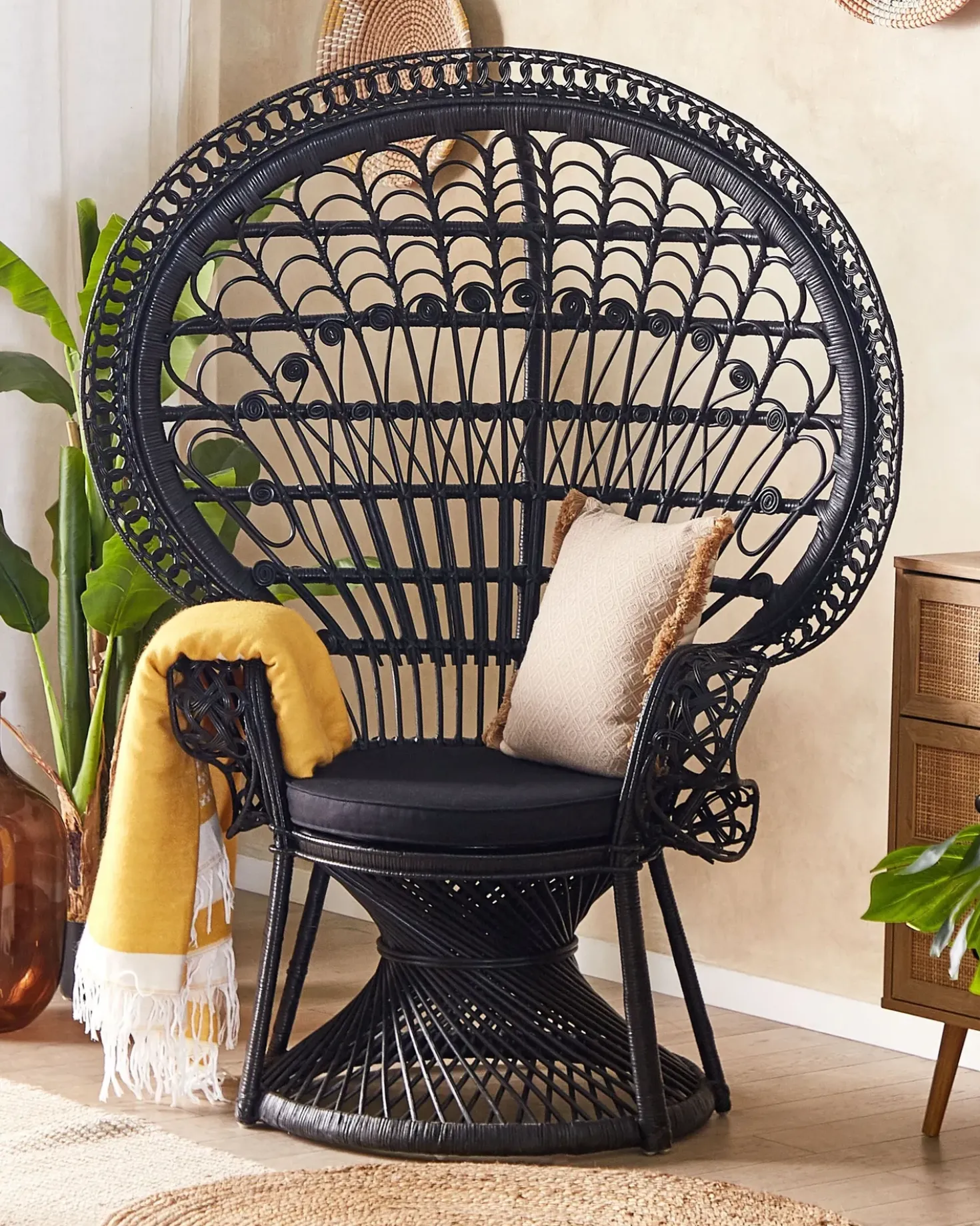 Sedia Peacock EMMANUELLE Rattan Nero