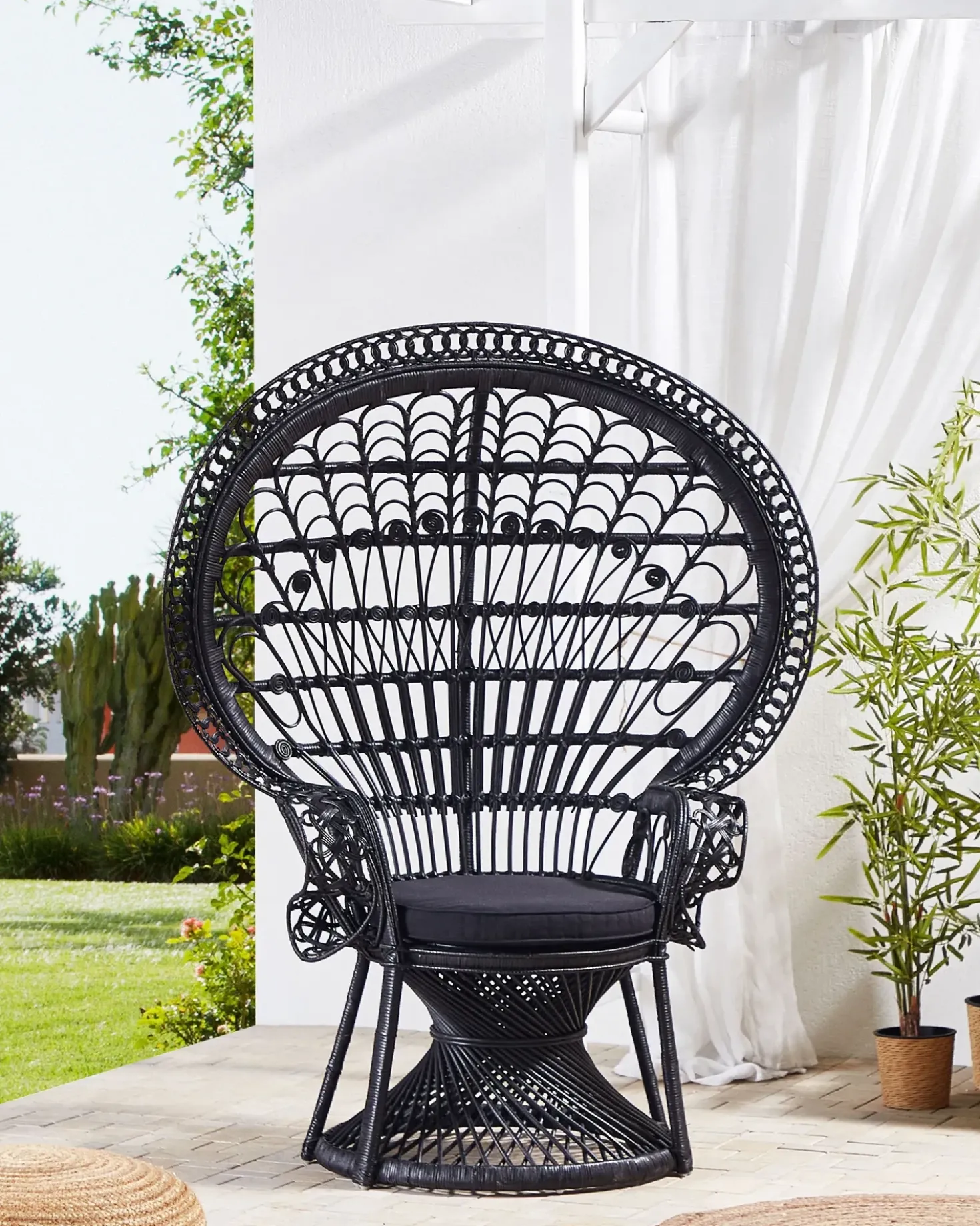 Sedia Peacock EMMANUELLE Rattan Nero