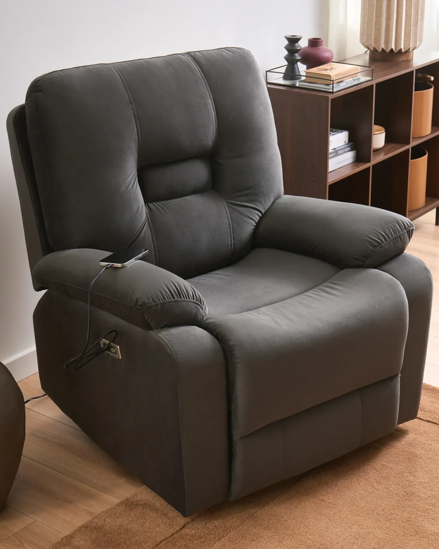 Sedia reclinabile elettrica BERGEN Velluto Grigio scuro