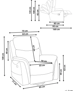 Sedia reclinabile elettrica GLORIE funzione massaggio Tessuto Beige chiaro
