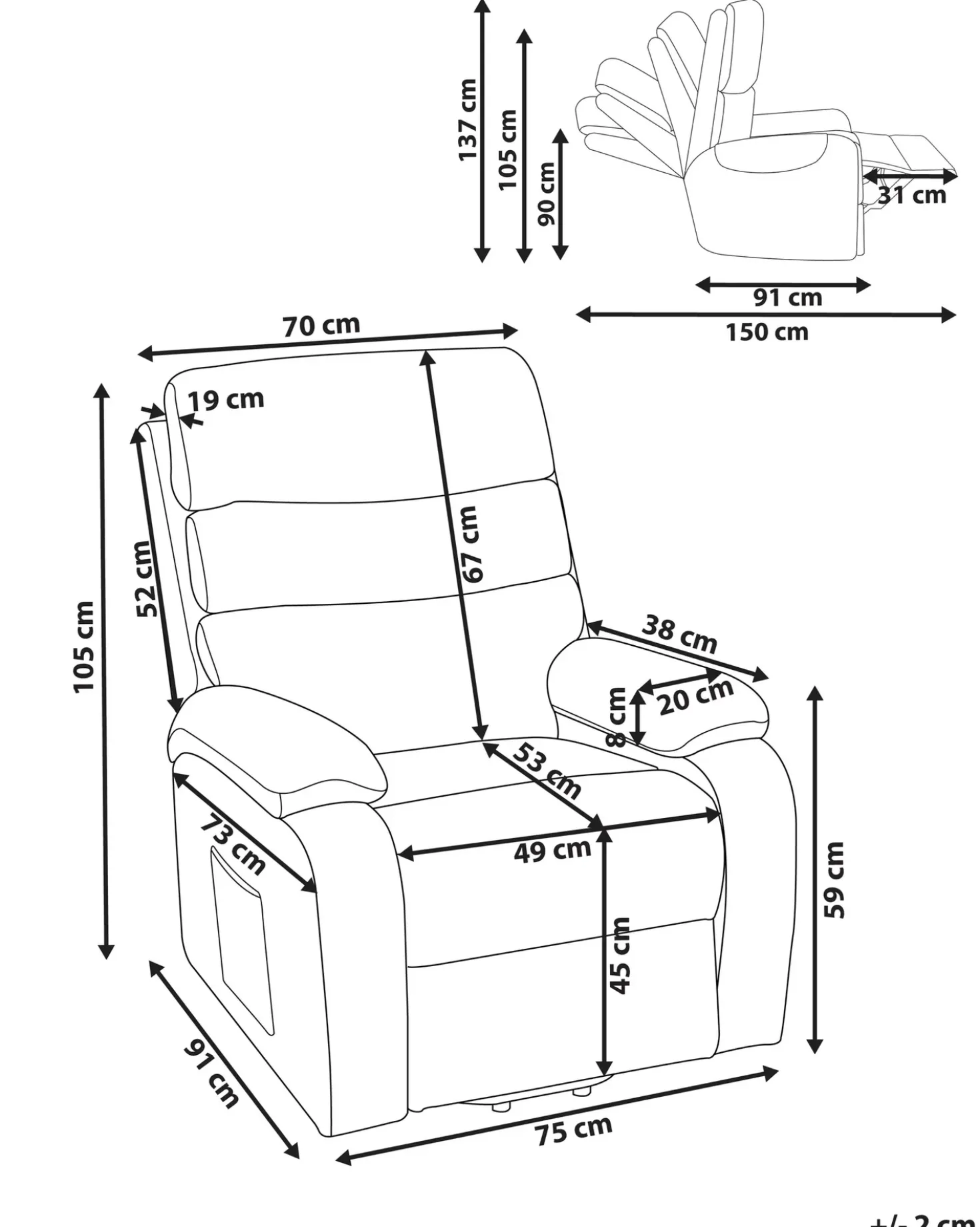 Sedia reclinabile elettrica RISE Poggiapiedi a scomparsa Tessuto Beige