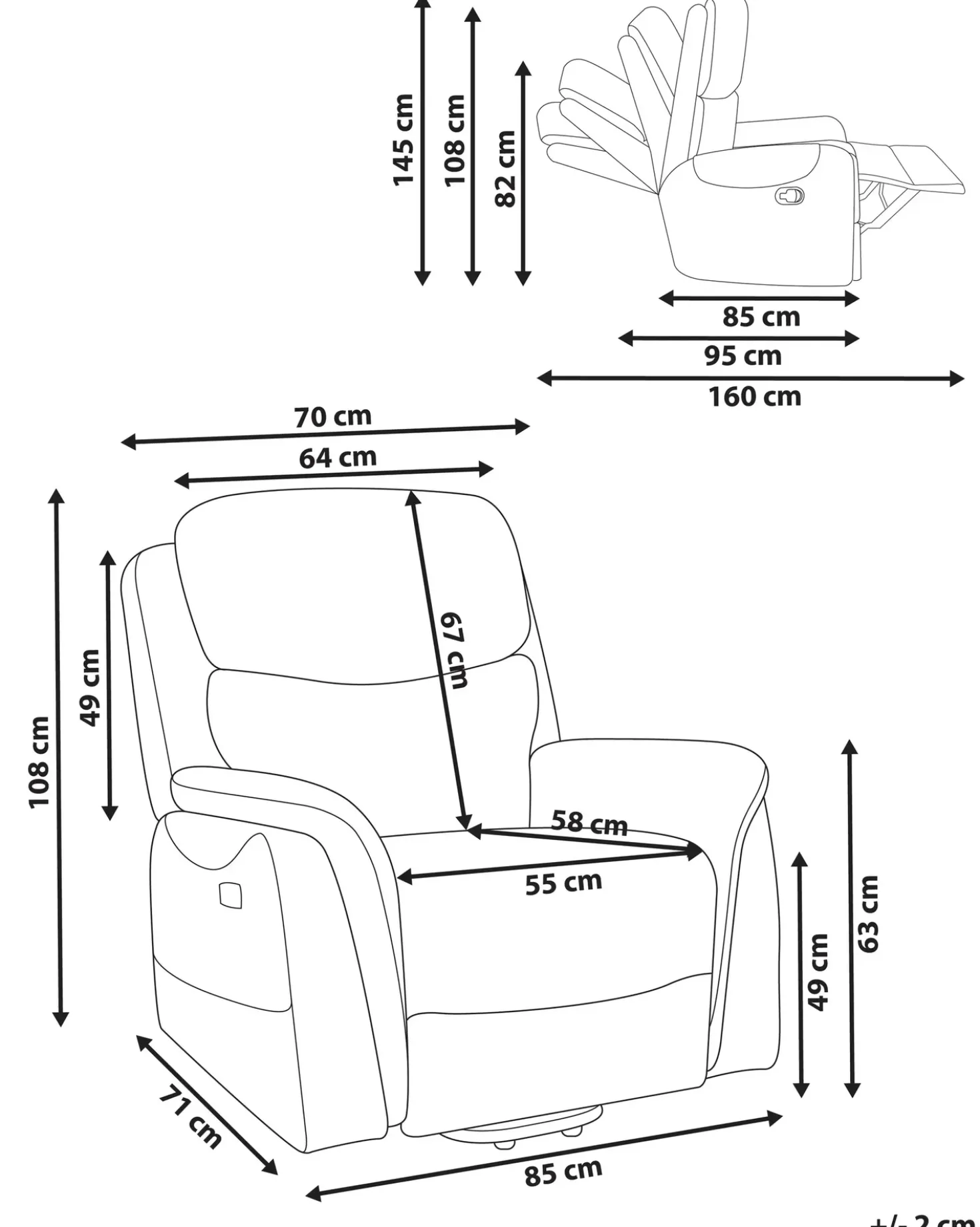 Sedia reclinabile elettrica GLORIE funzione massaggio Pelle sintetica Marrone