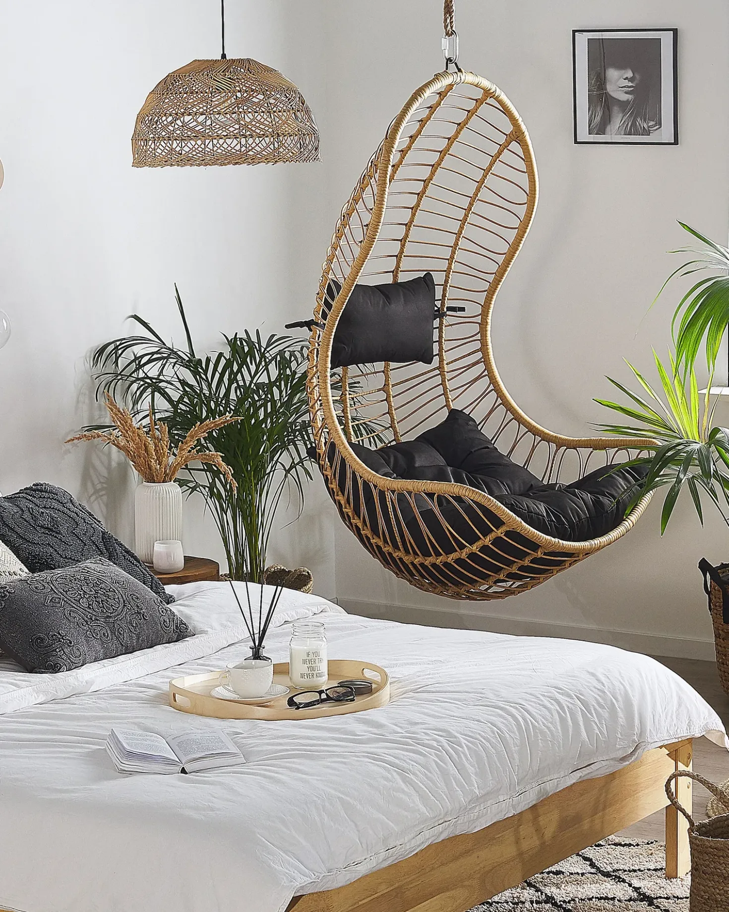 Sedia sospesa da fissare al soffitto PINETO Rattan sintetico (PE) Naturale