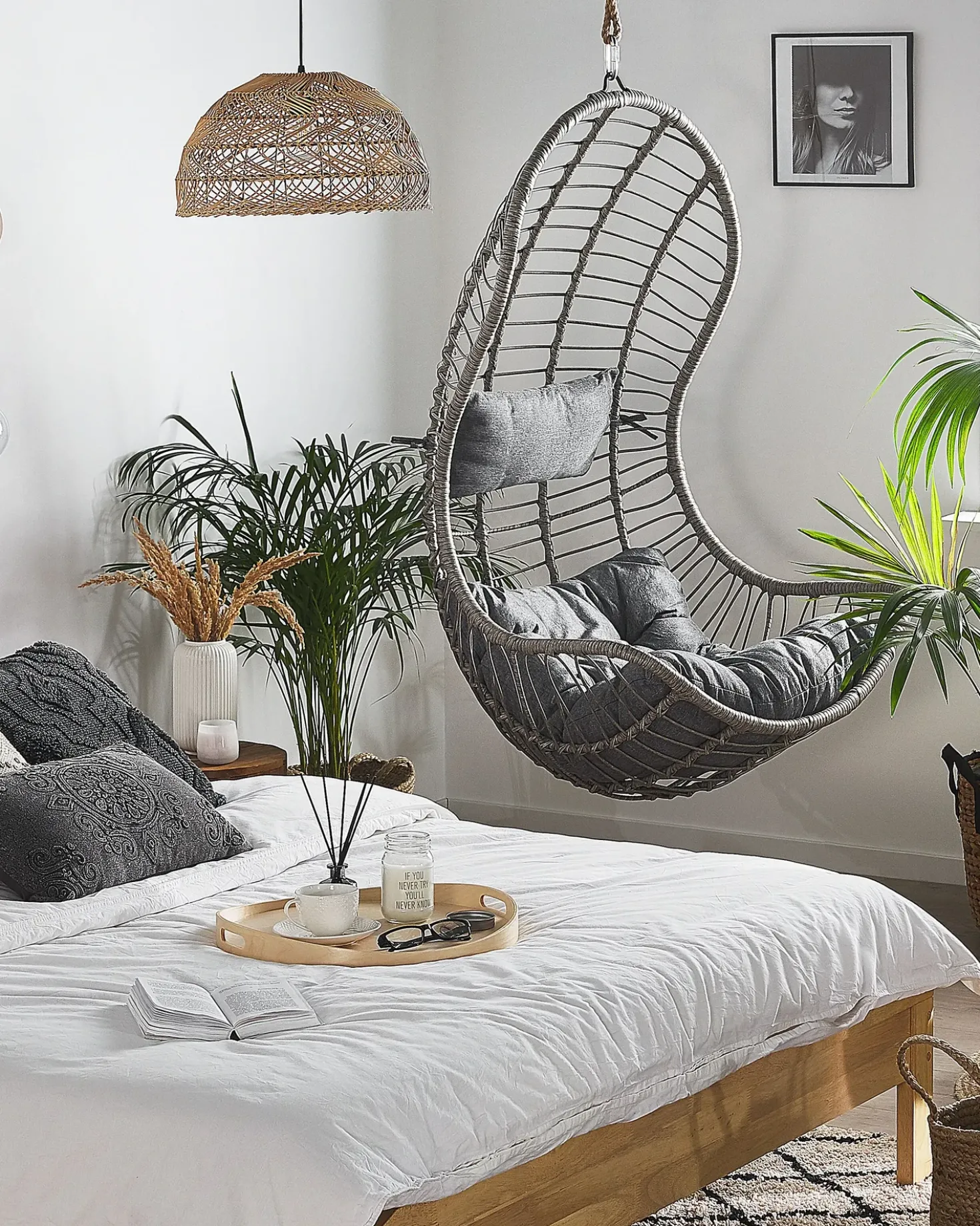 Sedia sospesa da fissare al soffitto PINETO Rattan sintetico (PE) Grigio