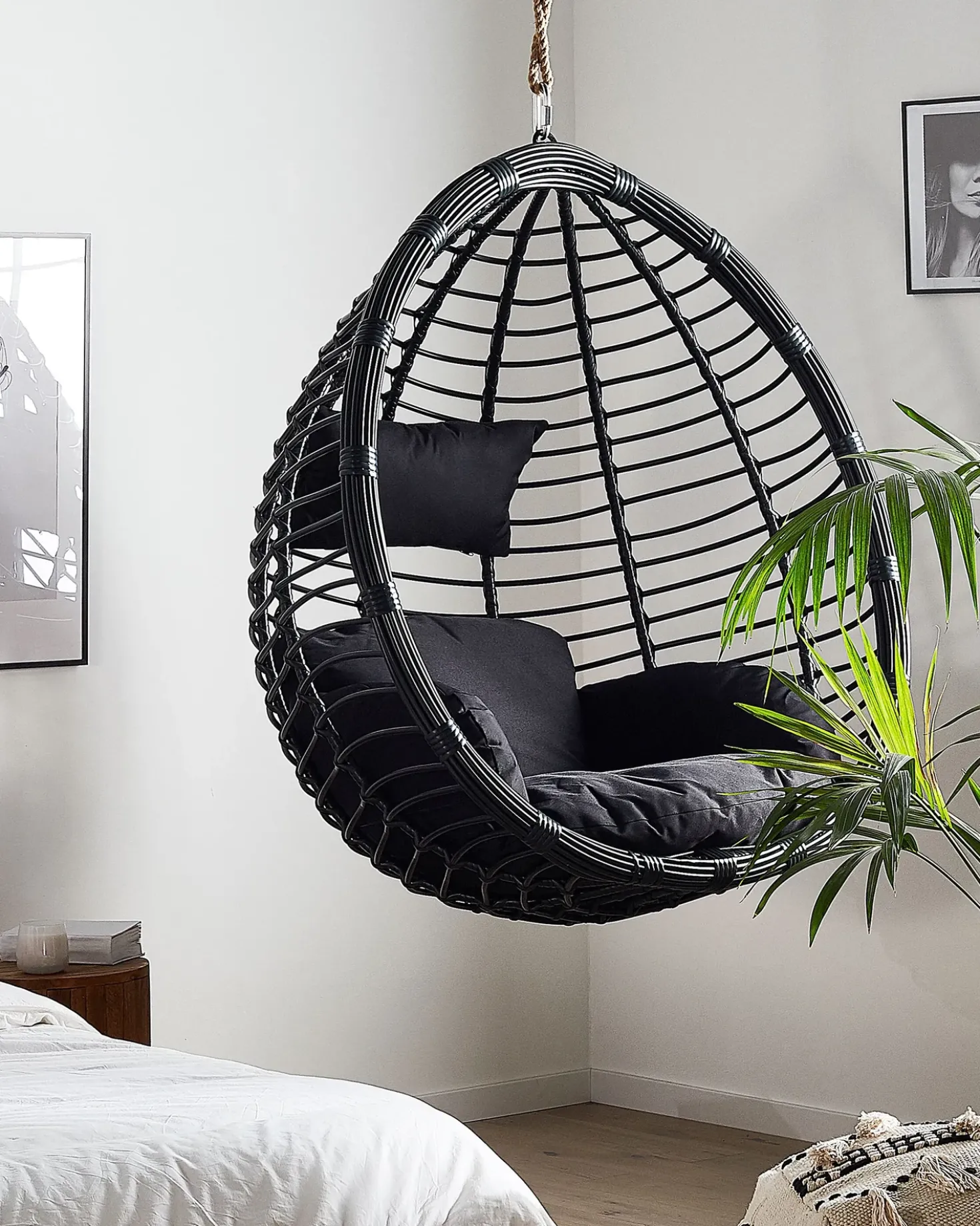 Sedia sospesa da fissare al soffitto TOLLO Rattan sintetico (PE) Nero