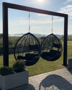 Sedia sospesa da fissare al soffitto TOLLO Rattan sintetico (PE) Nero