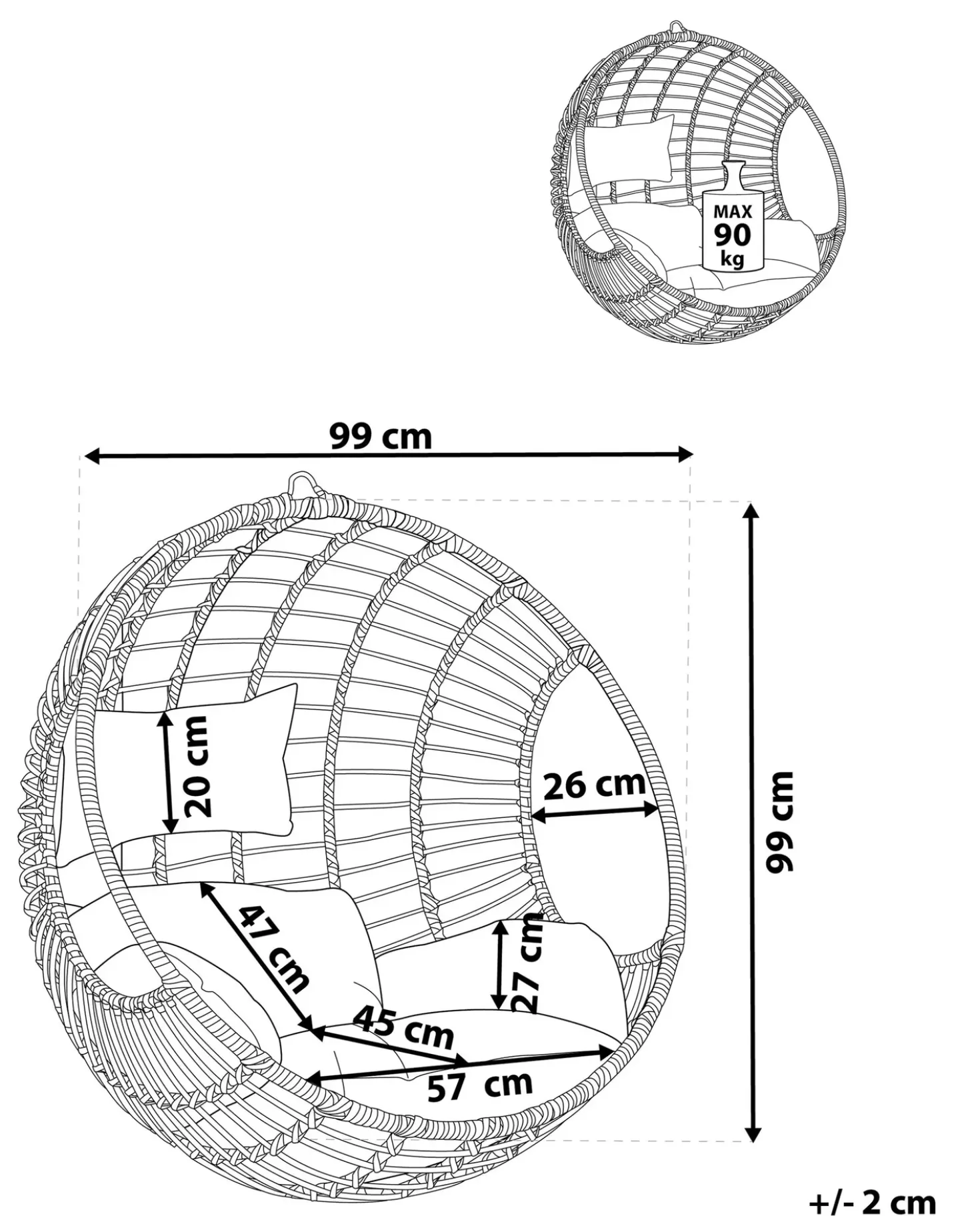 Sedia sospesa da fissare al soffitto ASPIO Rattan sintetico (PE) Nero