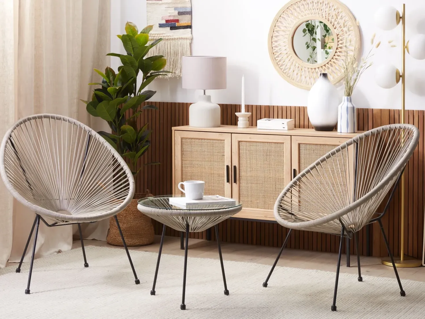 Set bistrot ACAPULCO II Rattan sintetico (PE) Grigio chiaro
