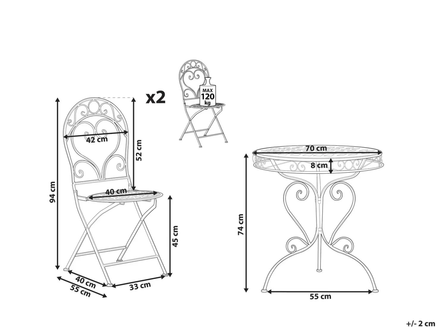 Set bistrot ALBINIA Metallo Bordeaux
