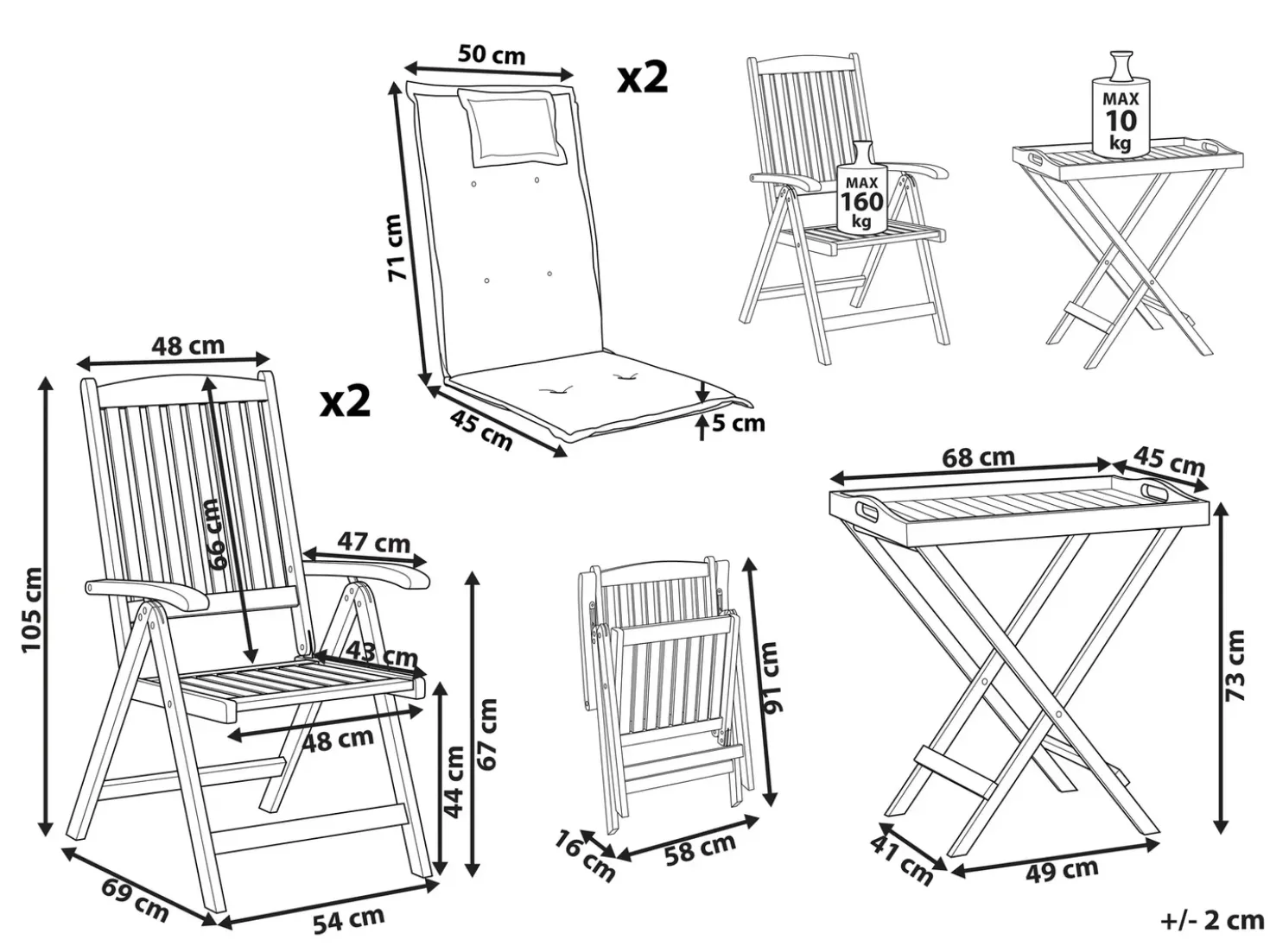 Set bistrot AMANTEA PREMIUM Legno d'acacia Blu